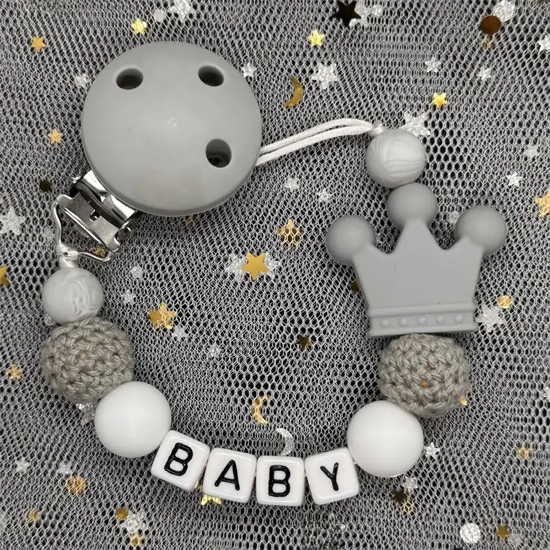 Clips de sucette pour bébé avec nom personnalisé, chaînes en perles de Silicone, jouets de dentition, porte-nom personnalisé, nom anglais, chaîne de sucette, cadeau