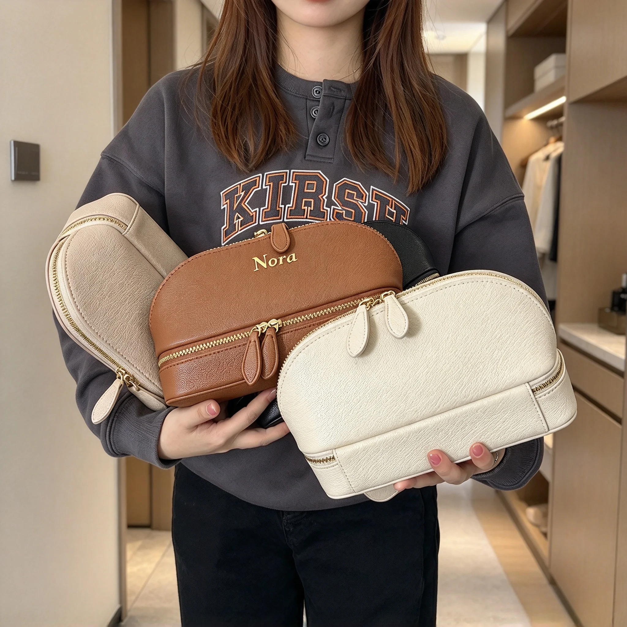 Personalized Cosmetic Bag PU Leather Women Travel Makeup Bag with Jewelry Storage Case 2 in 1 Ladies Travel Pouch