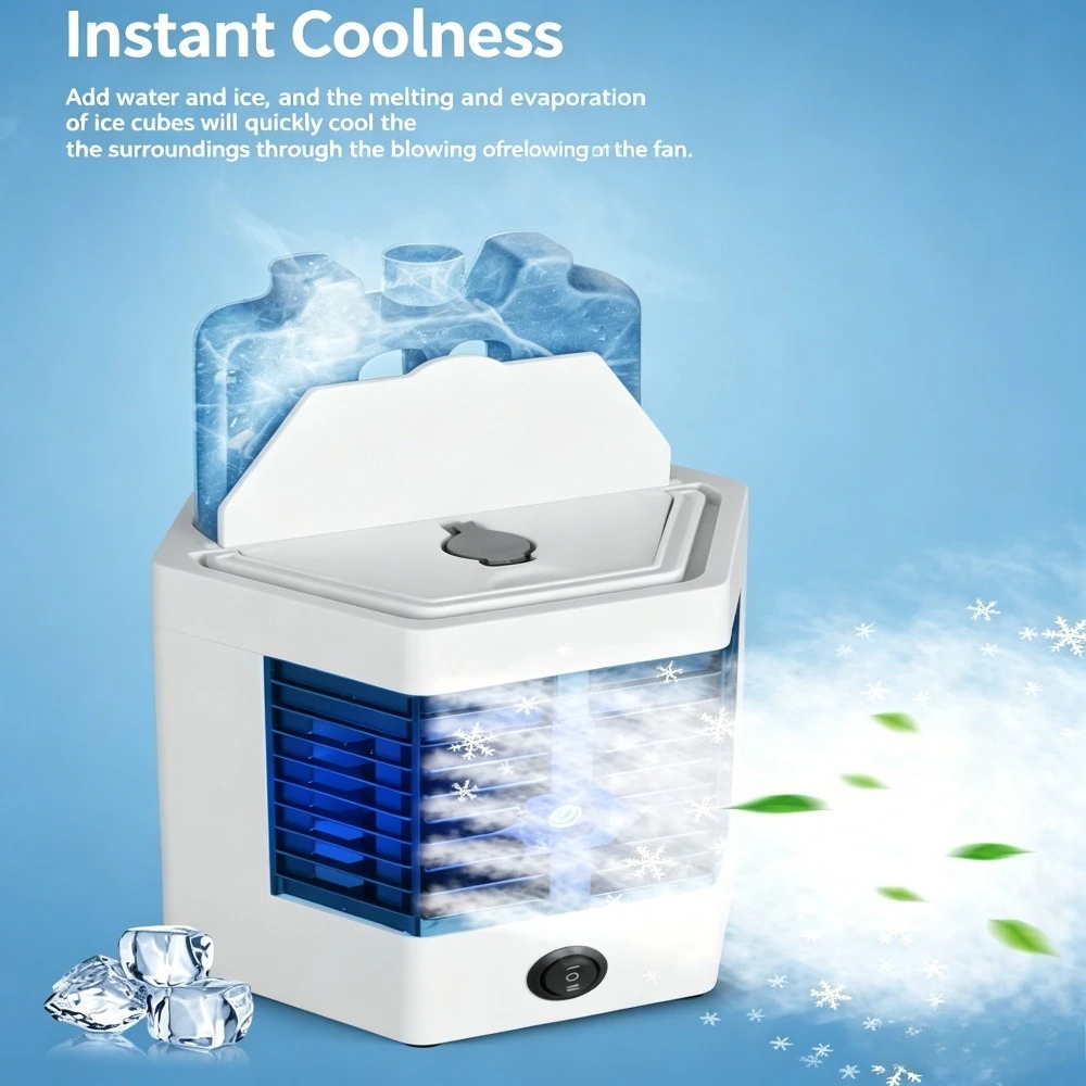 Mini Enfriador de Aire Portátil 3 en 1, Enfriador Evaporativo Personal, Humidificador y Purificador con 120 °   Ventilador de Escritorio USB de Ángulo Amplio para el Hogar y la Oficina