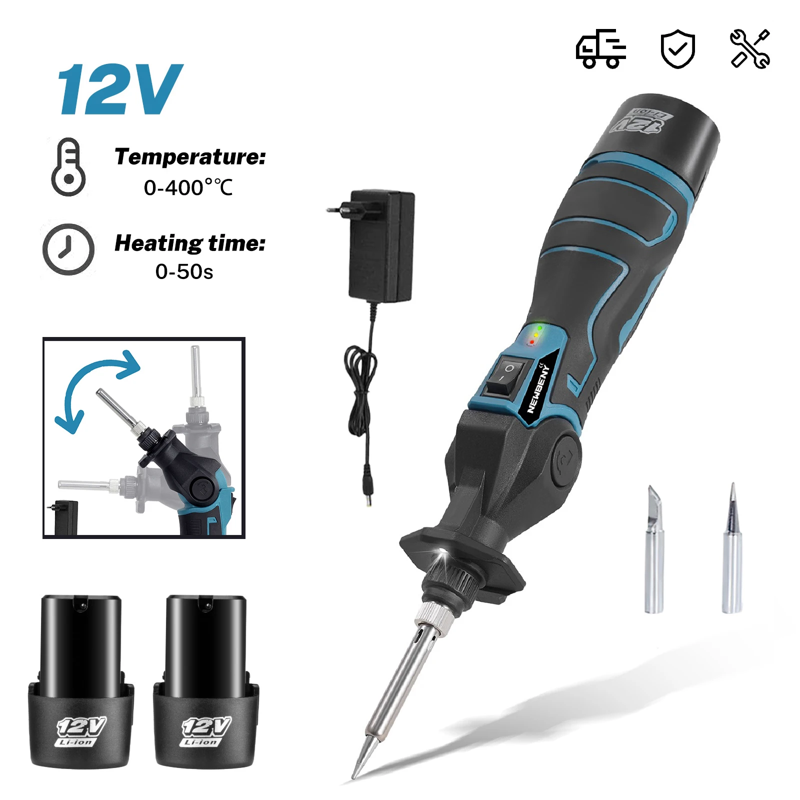 Pistolet à souder électrique 30W, pistolet à air chaud, machine de soudage à air chaud 400 ℃   Lime à souder en alliage à température réglable pour batterie 12V