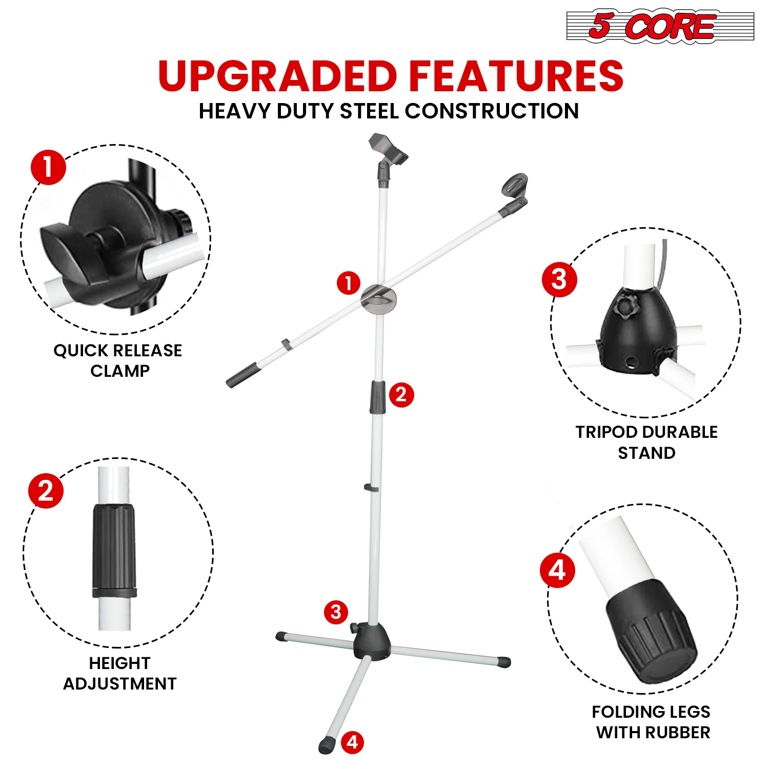 5 Core Mic Stand 2Pcs Floor He - đánh giá và giá Microphone Stand Boom Arm Floor