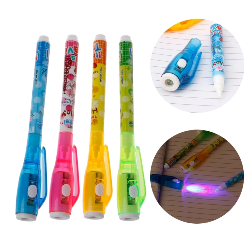 4PCS Invisible Ink Pen Spy Pen With UV Light Magic Marker Kid Pen for Secret Message Fast And Free Shipping High Quality