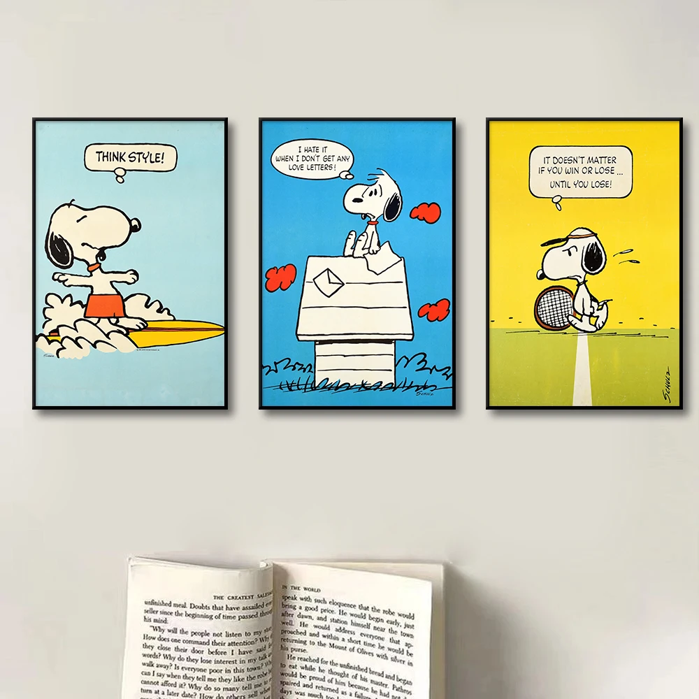 Snoopy Cartoon Comic Canvas Poster Print, Vintage Wall Art, Funny Painting, Quotes Pictures for Kids, Living Room, Home Decor