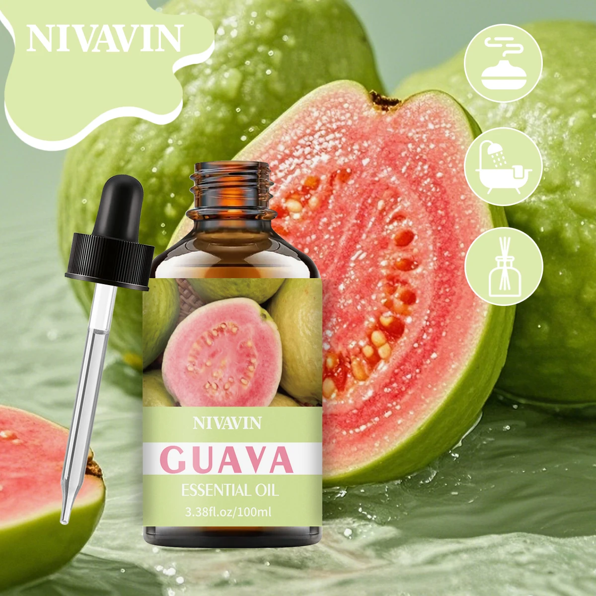 NIVAVIN 30ml/60ml/100ml Guava Essential Oil, pure natural plant extracts, rich fruity aroma, suitable for home use.