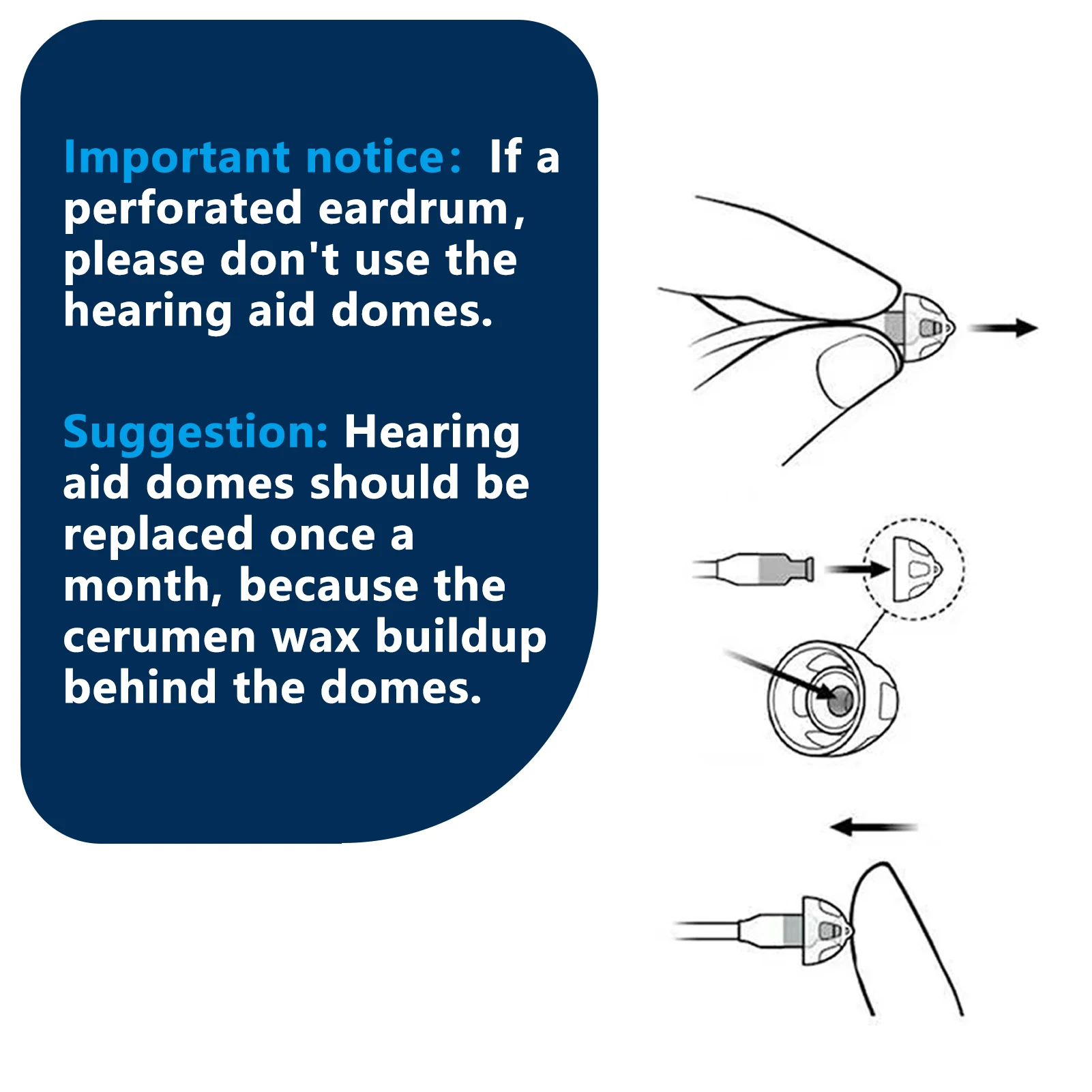 Hearing Aid Domes for Oticon Replacements, Oticon Hearing Aid Double Vent Bass Domes 8mm Single Vent