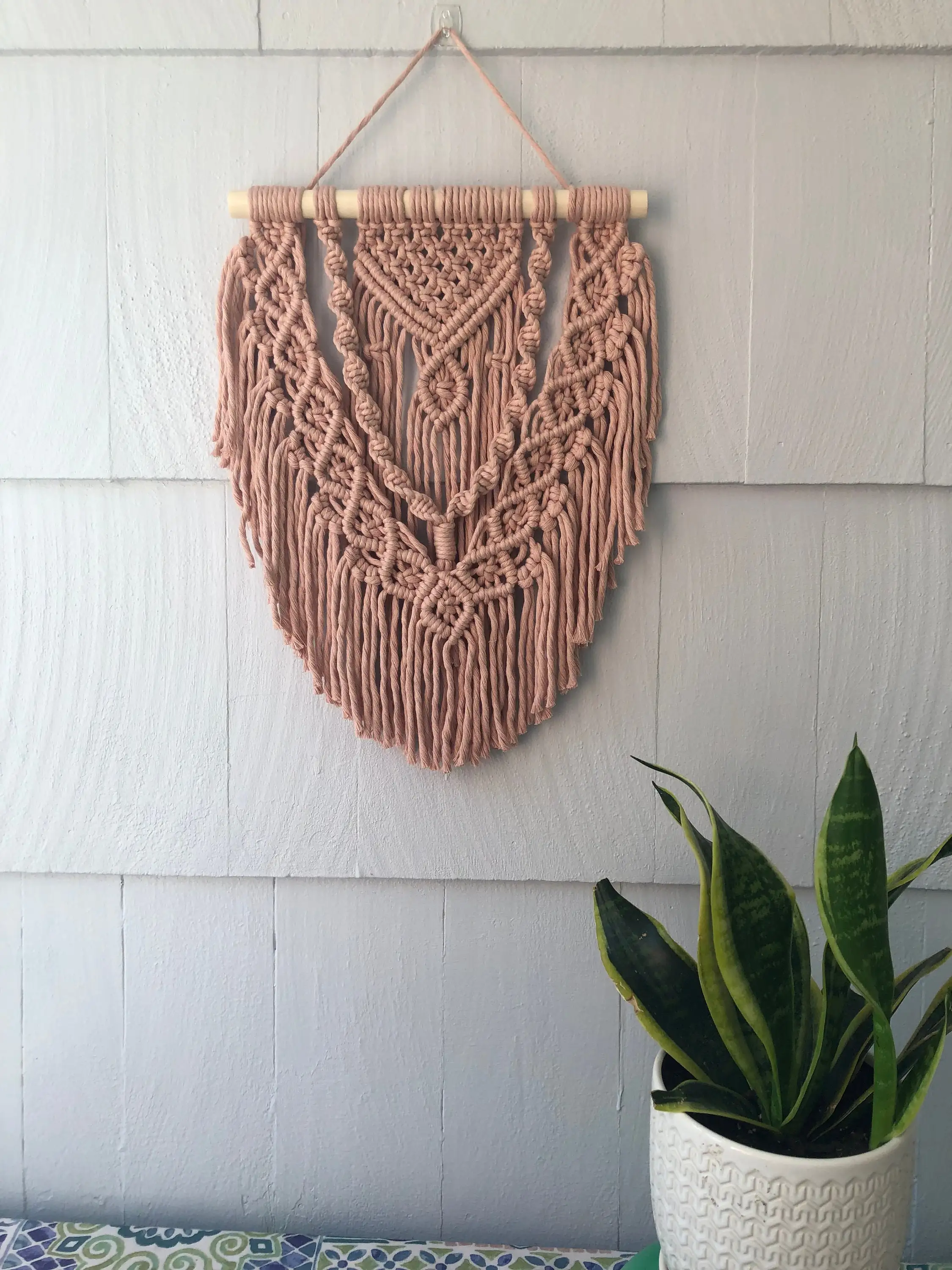 Pink macrame wall hanging, handmade macrame wall art, boho nursery decor, fiber wall art