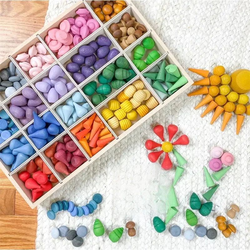 Montessori Mandala Blokken Losse Onderdelen Baby Pretend Play Scènes Speelgoed Kleur Sorteren Tellen Educatief Houten Speelgoed Voor Kinderen - afbeelding 2