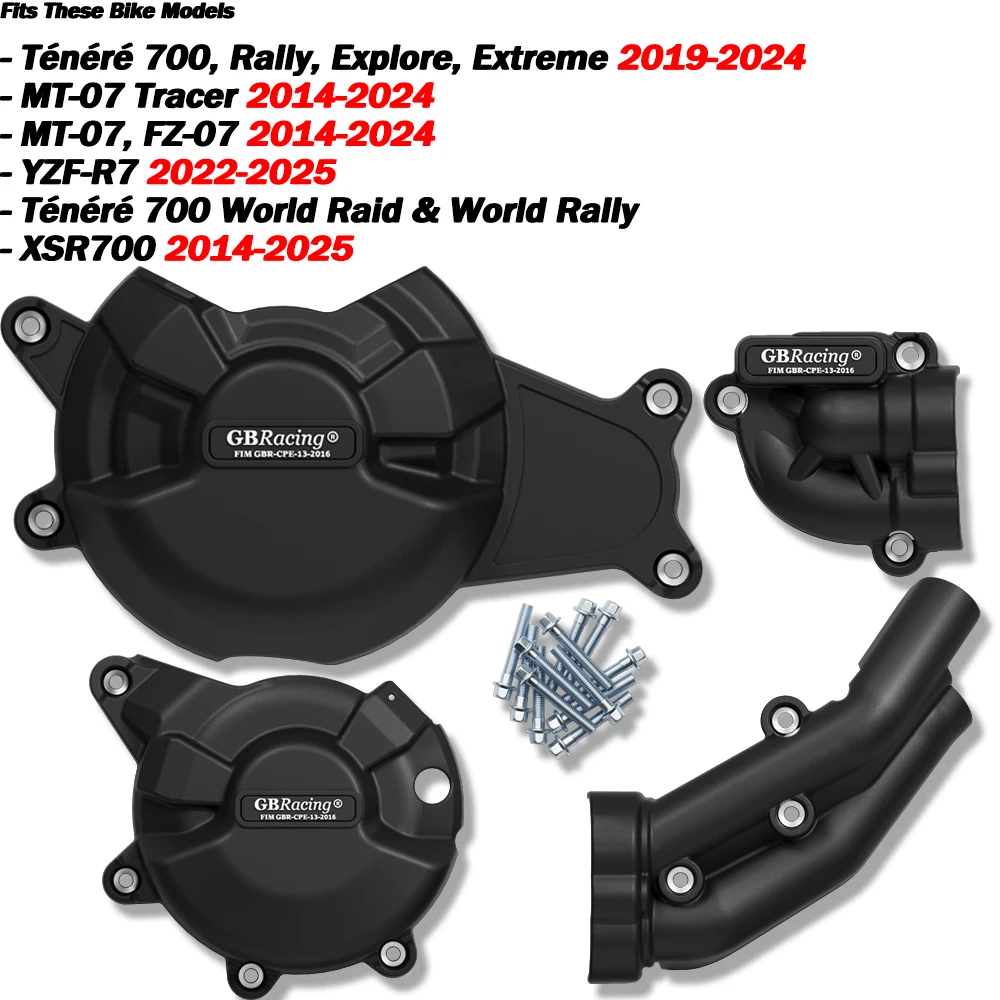 

V2 GBR acing For MT-07 FZ-07 XSR700 Secondary Engine Cover SET 2014-2024 Pipe Cover Pump Cover Clutch Cover Alternator Cover