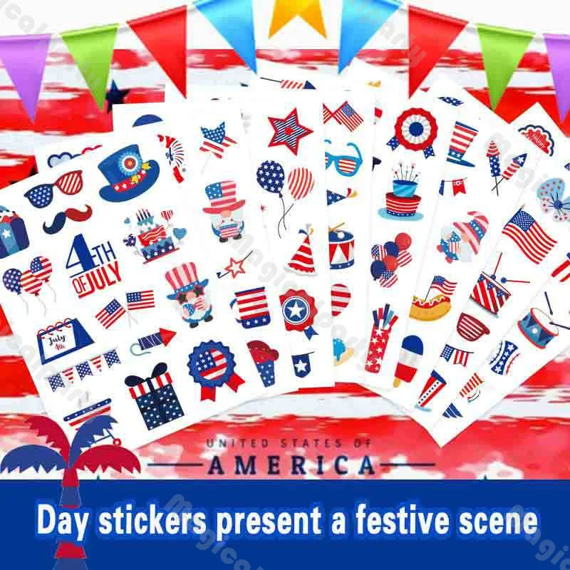 

American Independence Day Stickers Party Favors Seal Labels Blue and Red Stars Pull Flag Stickers Can Be Applied to Skin