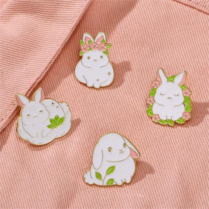 Cute Cartoon White Rabbit Enamel Brooch Creative Sweet Animal Lapel Pin Badge Backpack Clothing Hat Accessories