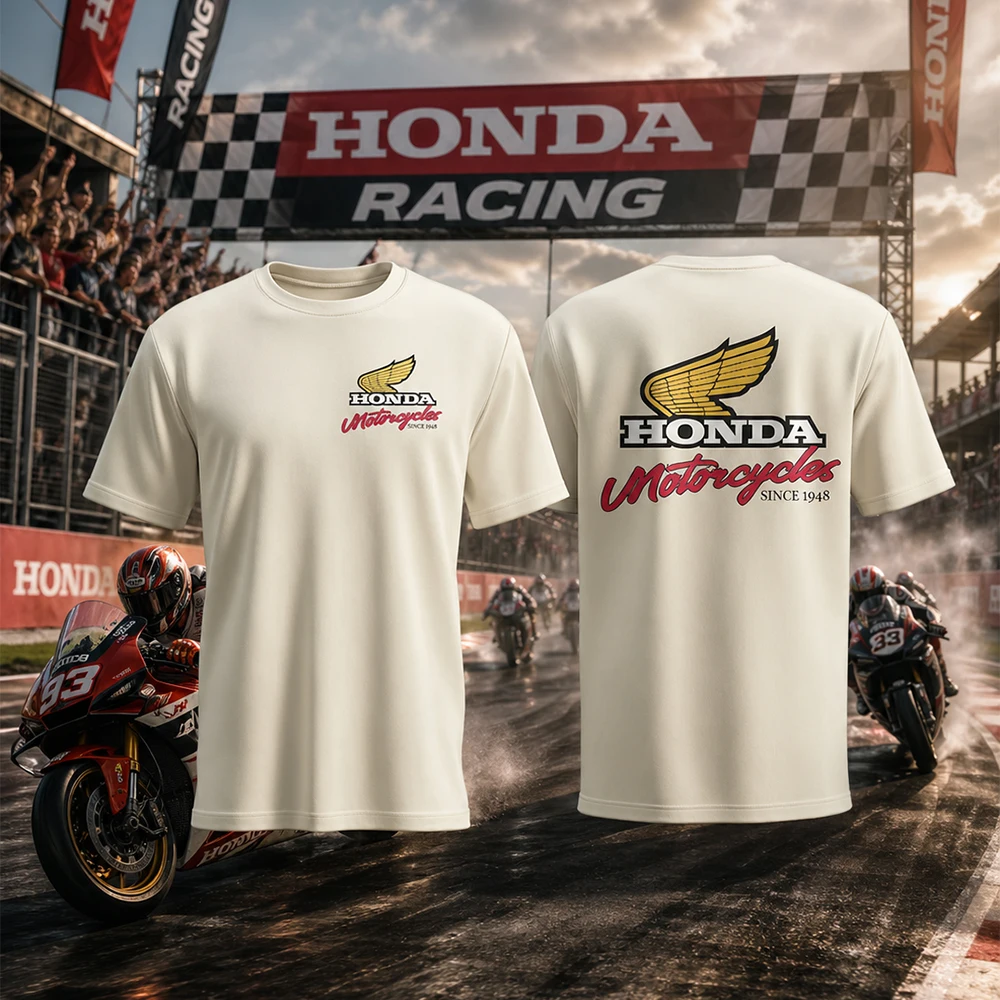 Honda 2026 Kinder- und Erwachsenenbekleidung, Sommer-Kurzarm-T-Shirt, Auto- und Motorradbekleidung, bequemes Baumwoll-Automuster