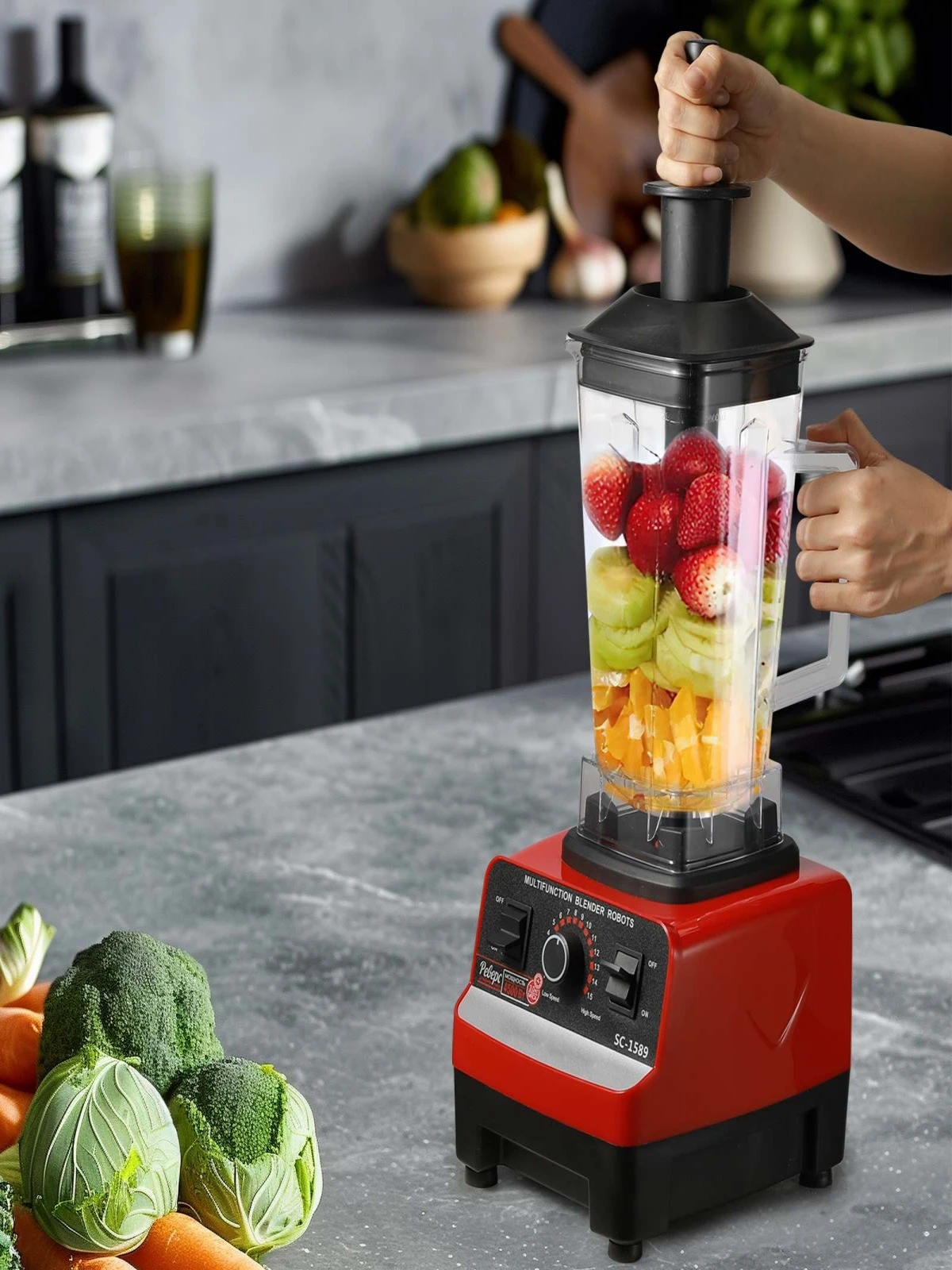 2000W Professioneller Mixer 2L Smoothie-Maker Küchenmaschine Eiscrusher Küchenmixer für Obst, Gemüse und Eis
