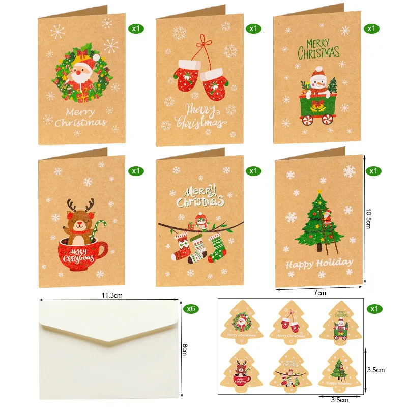 12pcs/1set Merry Christmas Fold Small Greeting Cards Xmas Greeting Card DIY New Year Postcard Gift Card Xmas Party Decorate Noel