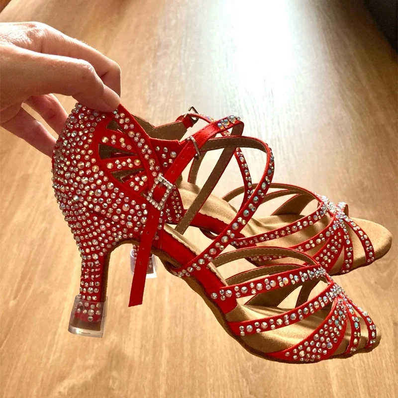 Loogtshon-Bottes de brevà Talons Hauts pour Femme, Chaussures de Salle de Bal Modernes, Rouge, Fille, Semelle Souple, BachMiSalsa