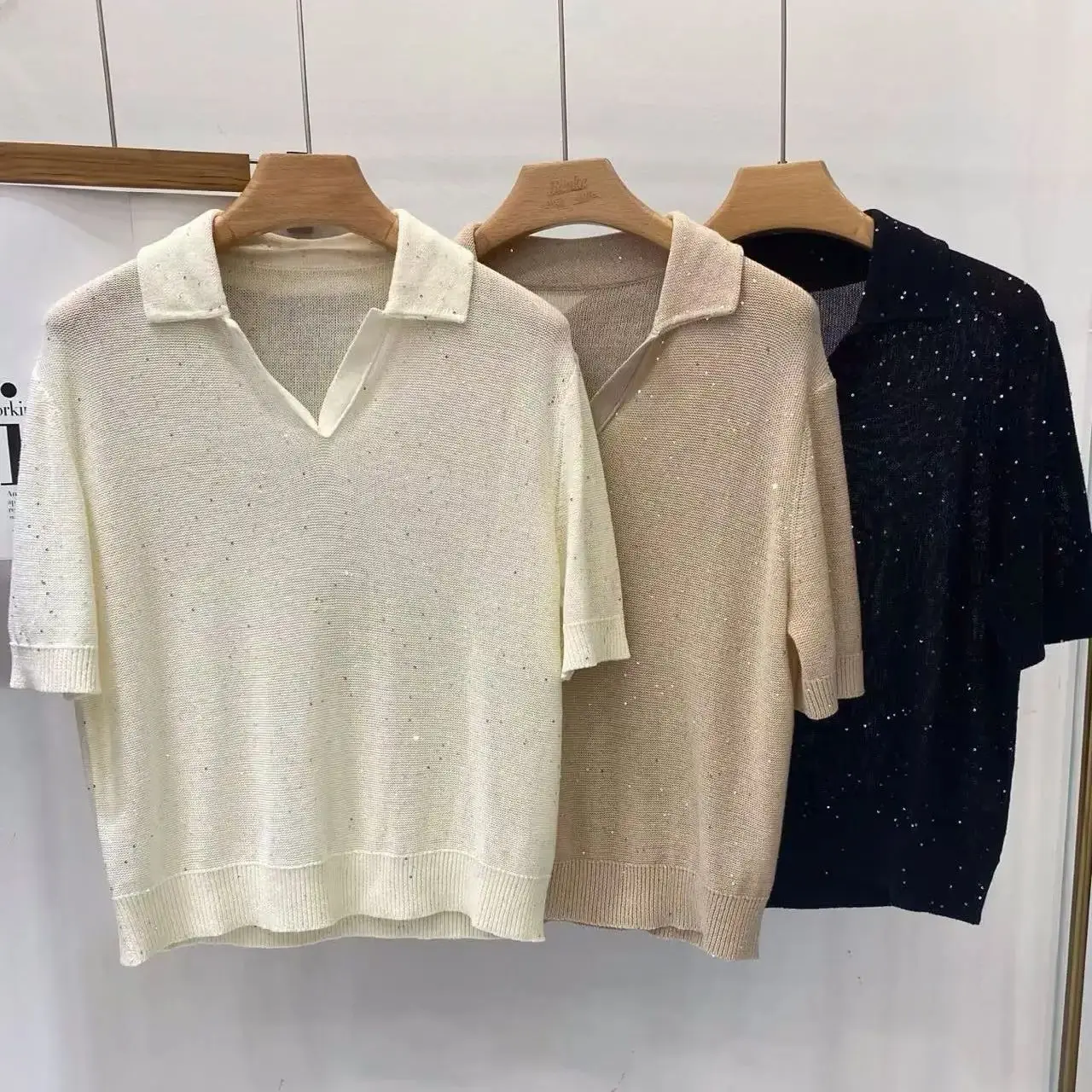 Spring casual women's fashionable silk linen sequined skirt suit