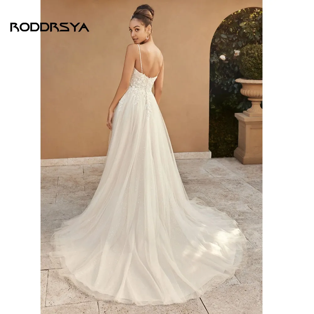 Rodddrsya Boho eleganckie suknie ślubne dla kobiet 2023 Sweetheart-line tiulowe koronkowe aplikacje bez pleców, z wycięciem Vestidos De Novia