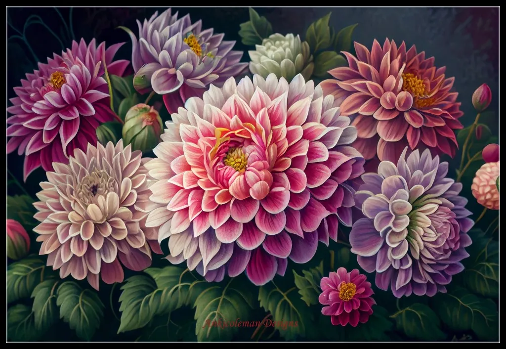 Embroidery Counted Cross Stitch Kits Needlework - Crafts 14 ct DMC Color DIY Arts Handmade Decor - Dahlias Floral 1