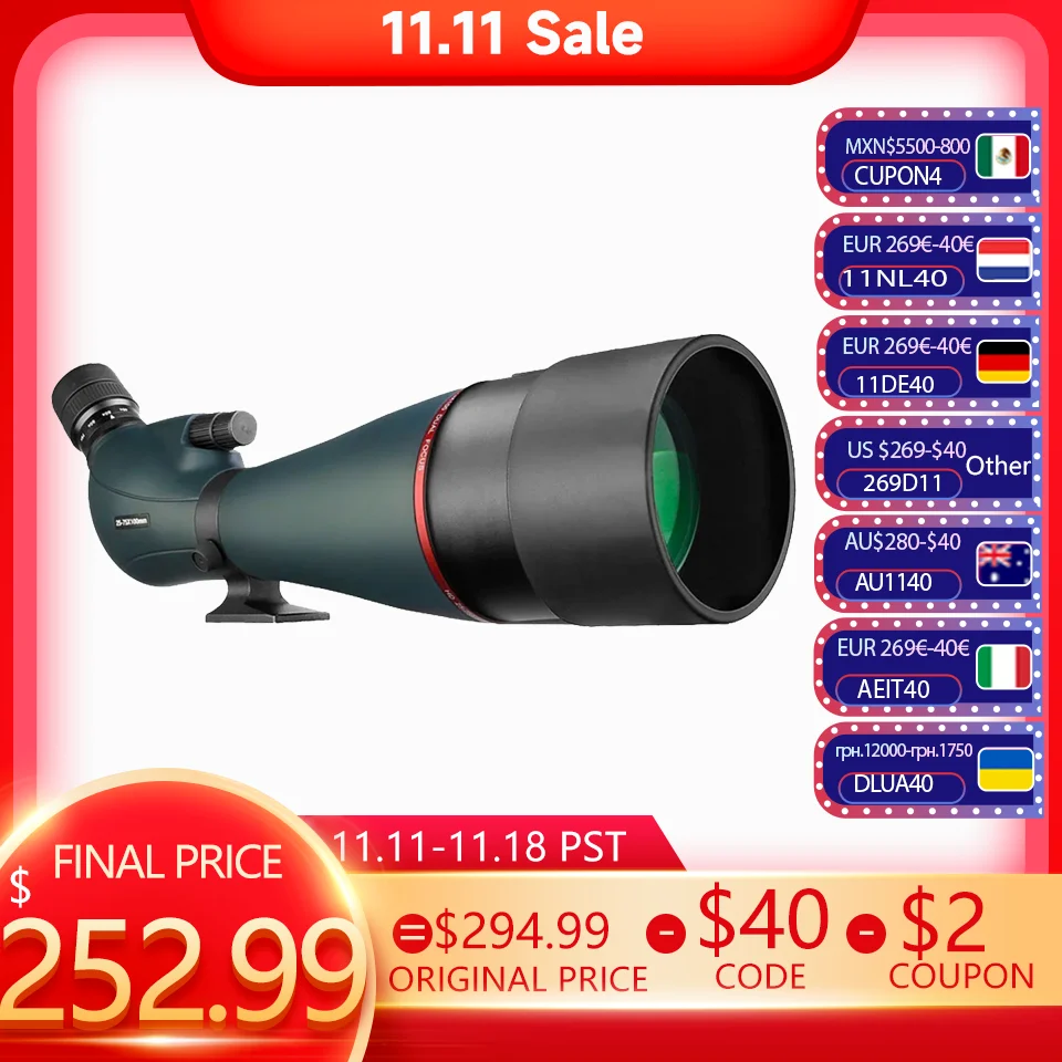 Svbony Telescoop Sv406/Sv 406P Ed Spotting Scope 20-60X80/25-75X100/16-48X65 Dual Focus Ipx7