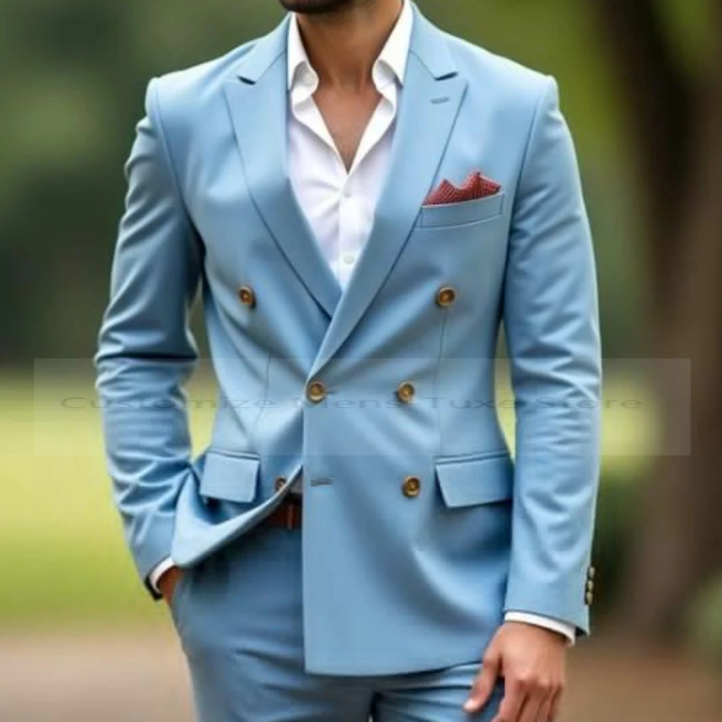

Blue Formal Occasion Men Suit Groom Groomsman Wedding Party Prom Business Male Tuxedos 2Piece Set Jacket Pants