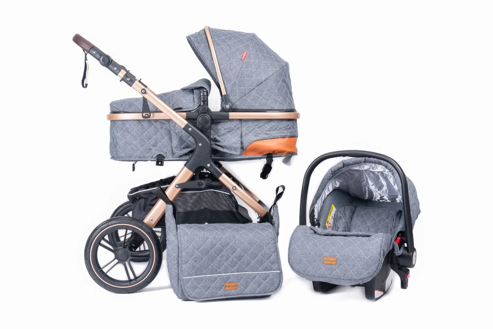 High Landscape Baby Stroller 3-in-1 Pram Portable Baby Carriage Infant Pushchair Combo Carry Basket Infant Stroller Reversible