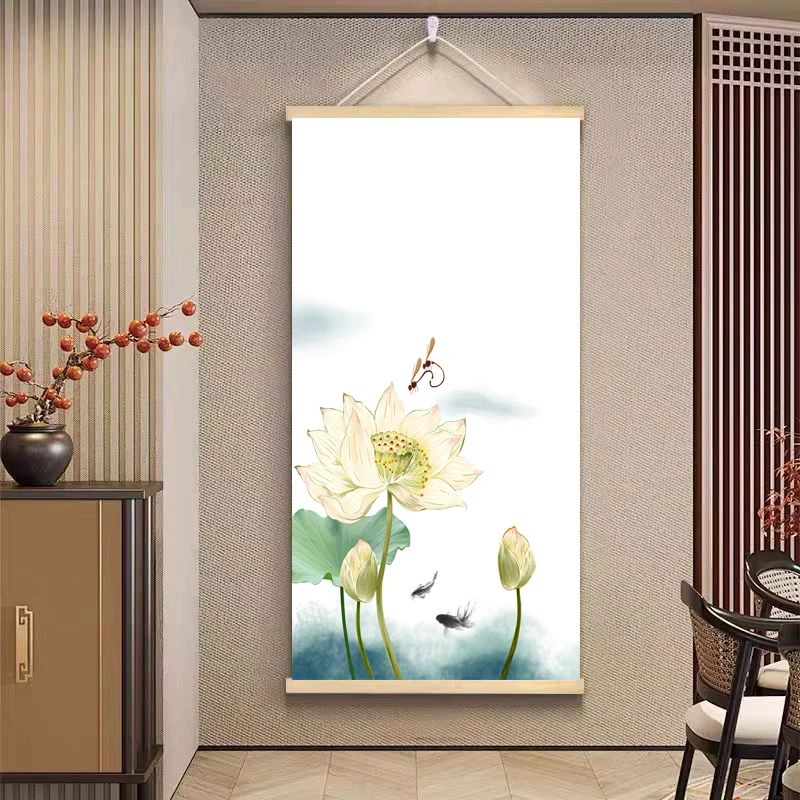Chinese Feng Ink Lotus Decorative Painting, Living Room Tea Room Elegant Residence Decoration