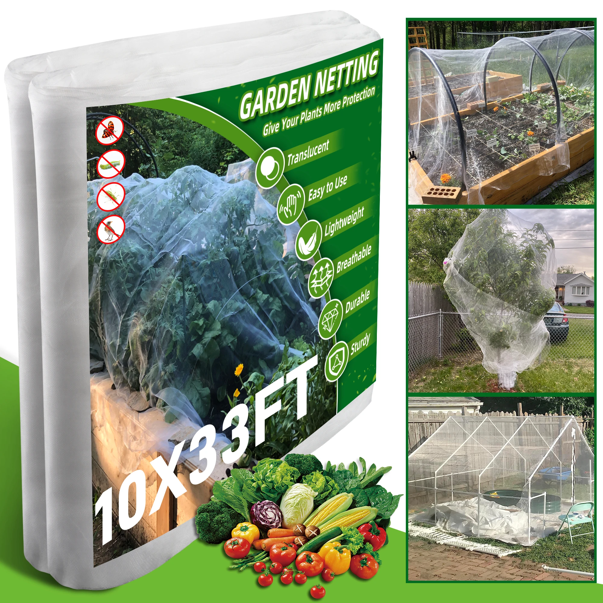 

1 Pack 10×33ft Garden Netting, Ultra Fine Mesh Protective Net for Vegetables, Plants, Fruits, Flowers