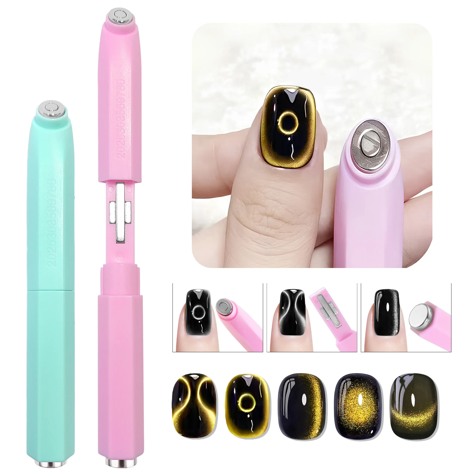 3-In-1 Aperture Shape Cat Eye Nail Art Magnet Tool Black Hole Nail Magnetic Pen for DIY 3D Special Velvet Magnetic Cat Eye Gel