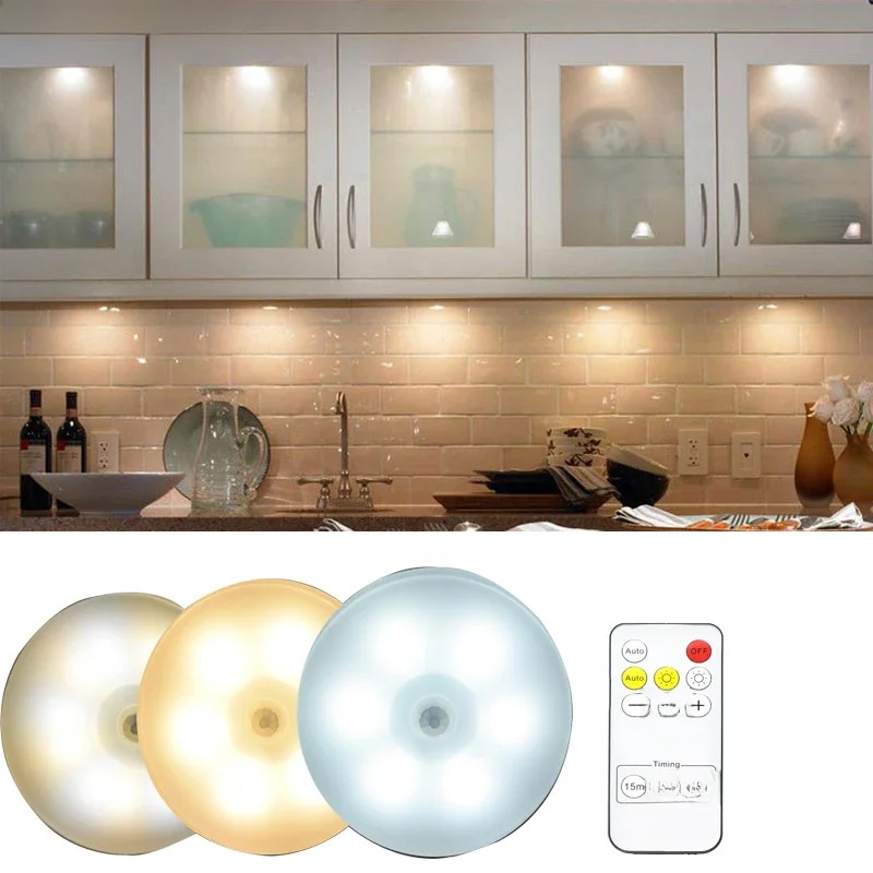 Lampe sous-meuble avec télécommande sans fil, Rechargeable par USB, capteur de mouvement Pir magnétique, lampe de nuit pour garde-robe de chambre à coucher