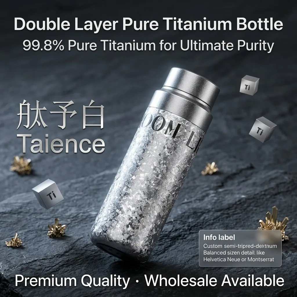 Taience Titanium Water Bottle Double Layer Pure Titanium Insulated Thermos 99.8% Antibacterial Leak Proof for Travel Office