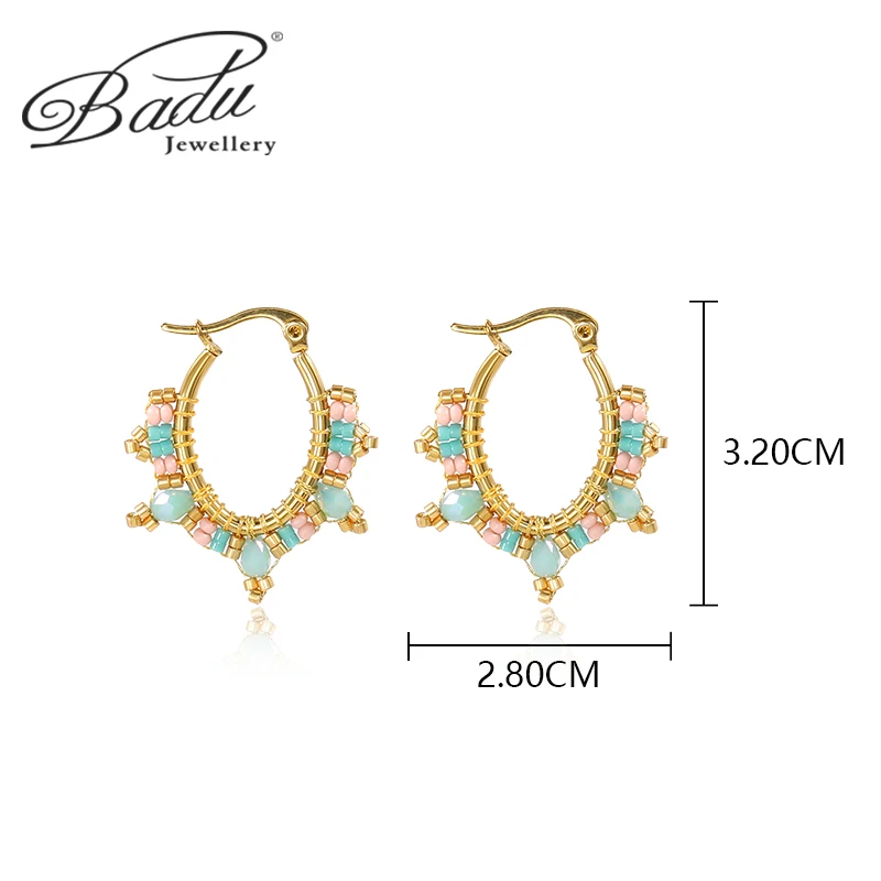 2023 New Fashion Boho Oval Hoop Earring for Women Statement Handmade Beaded Stainless Steel Jewelry Gifts Brincos