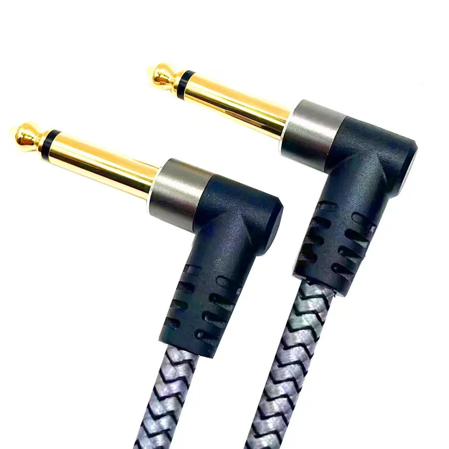 Instrument Jack kątowy 6.35mm kabel Mono pozłacany 0.15m 0.3m 0.5m 1m kabel męski do męskiego do klawiatury gitara basowa