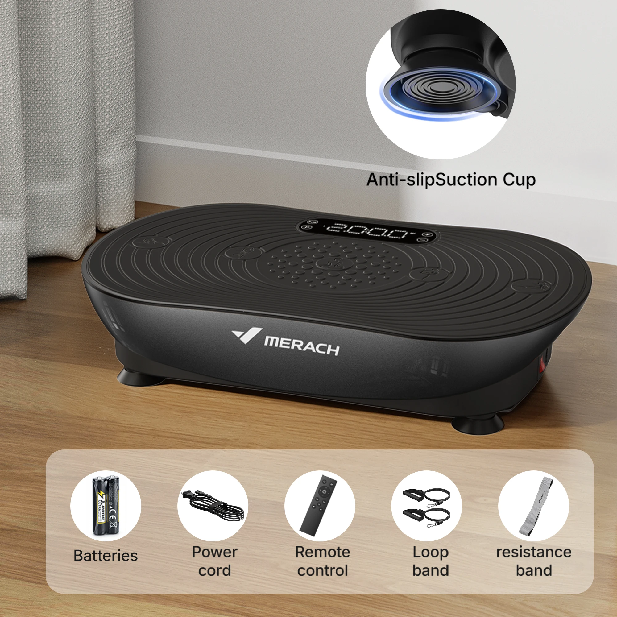 MERACH Vibratieplaat V33 voor gewichtsverlies & lichaamsvorming, 99 snelheidsniveaus, verbeterde vibratie, Bluetooth speaker, LED touchscreen