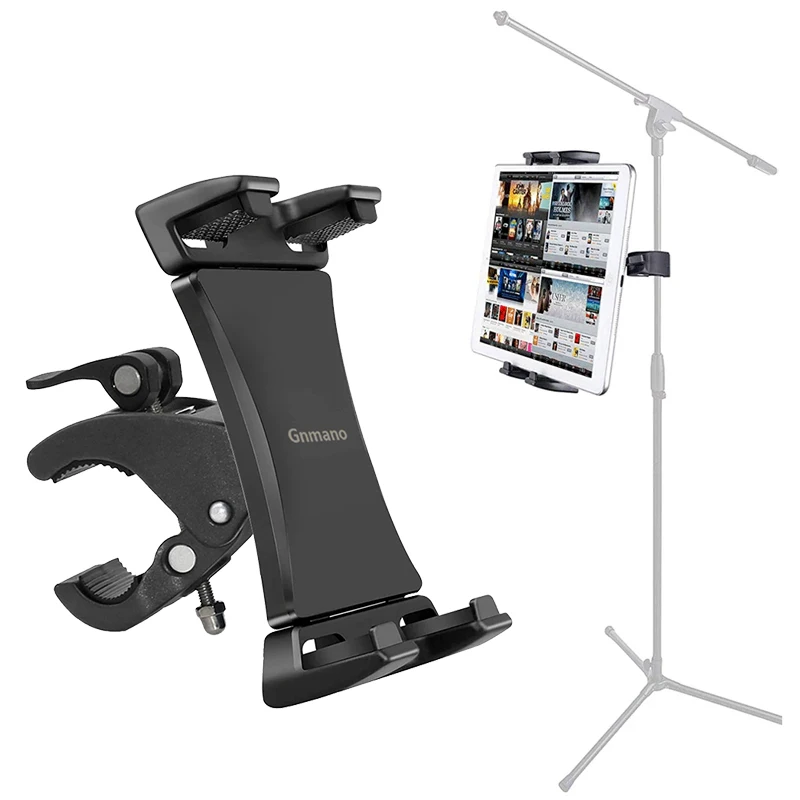 Gnmano Universal 4-13 inch Tablet Stand Mount Bracket Gym Treadmill Bike Handlebar Clip Sports Adjustable Holder for iPad Pro