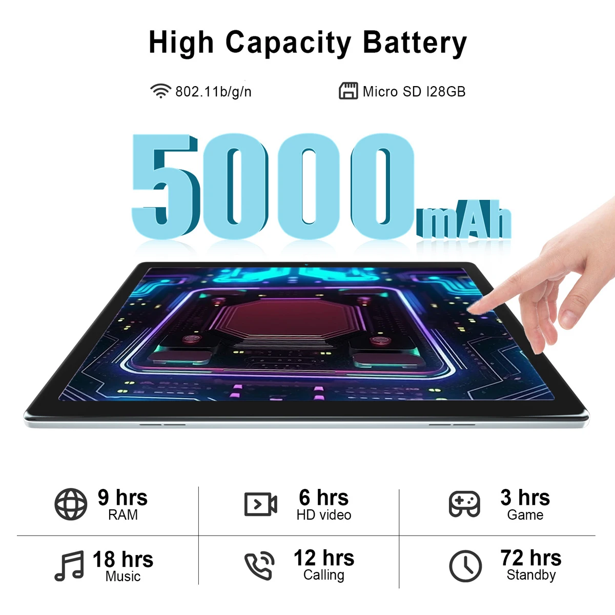 10 inch Tablet Android 13 Tablets Quad-Core Pad 6GB+64GB+128GB Expand 5000mAh 1280x800 HD Touch Screen Bluetooth 2.4GHz WiFi 6