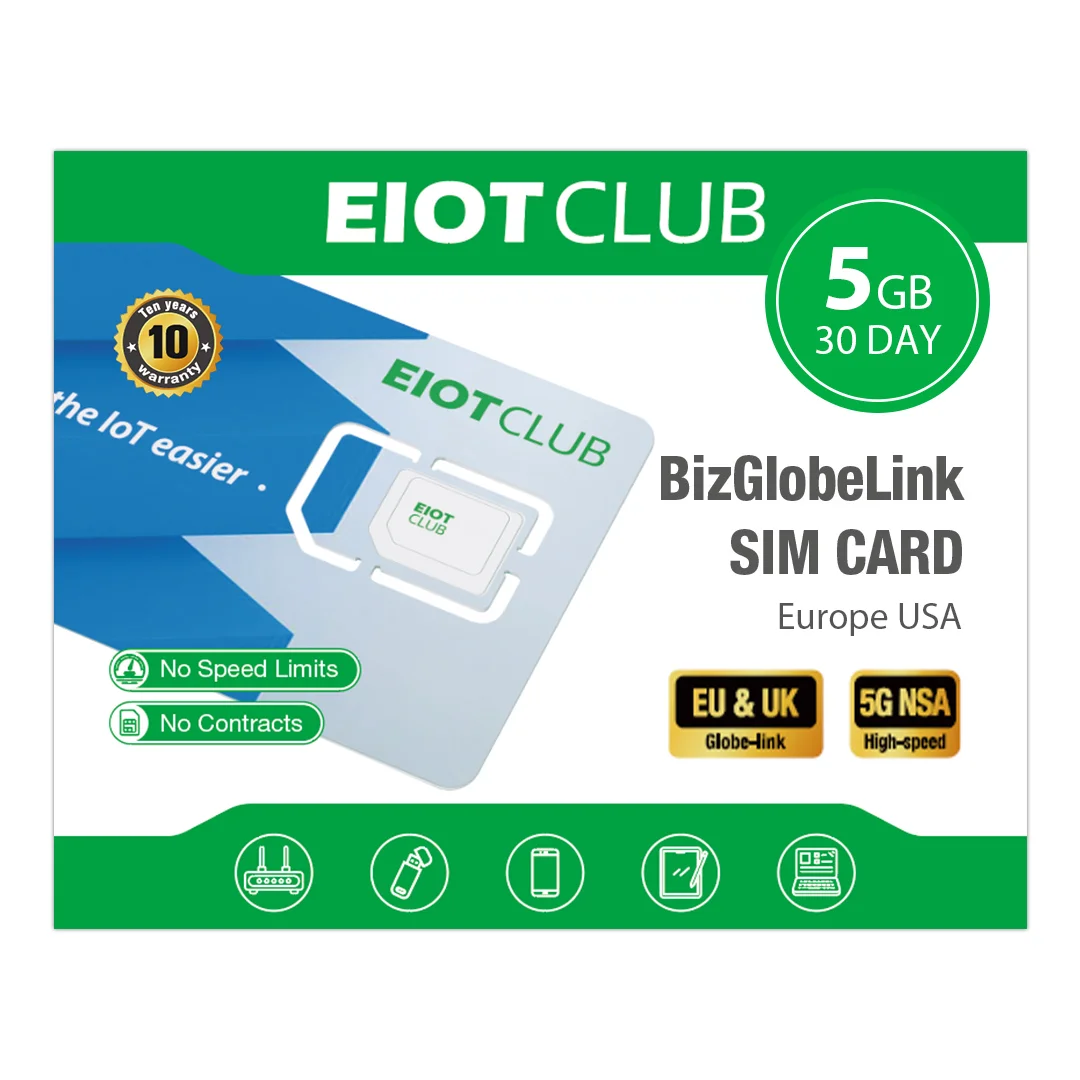 بطاقة SIM للبيانات EIOTCLUB Europe & US - 5 جيجابايت 30 يومًا، شريحة سفر عالية السرعة 5G/4G، بيانات فقط، قابلة لإعادة الشحن، بدون رسوم تجويف #2