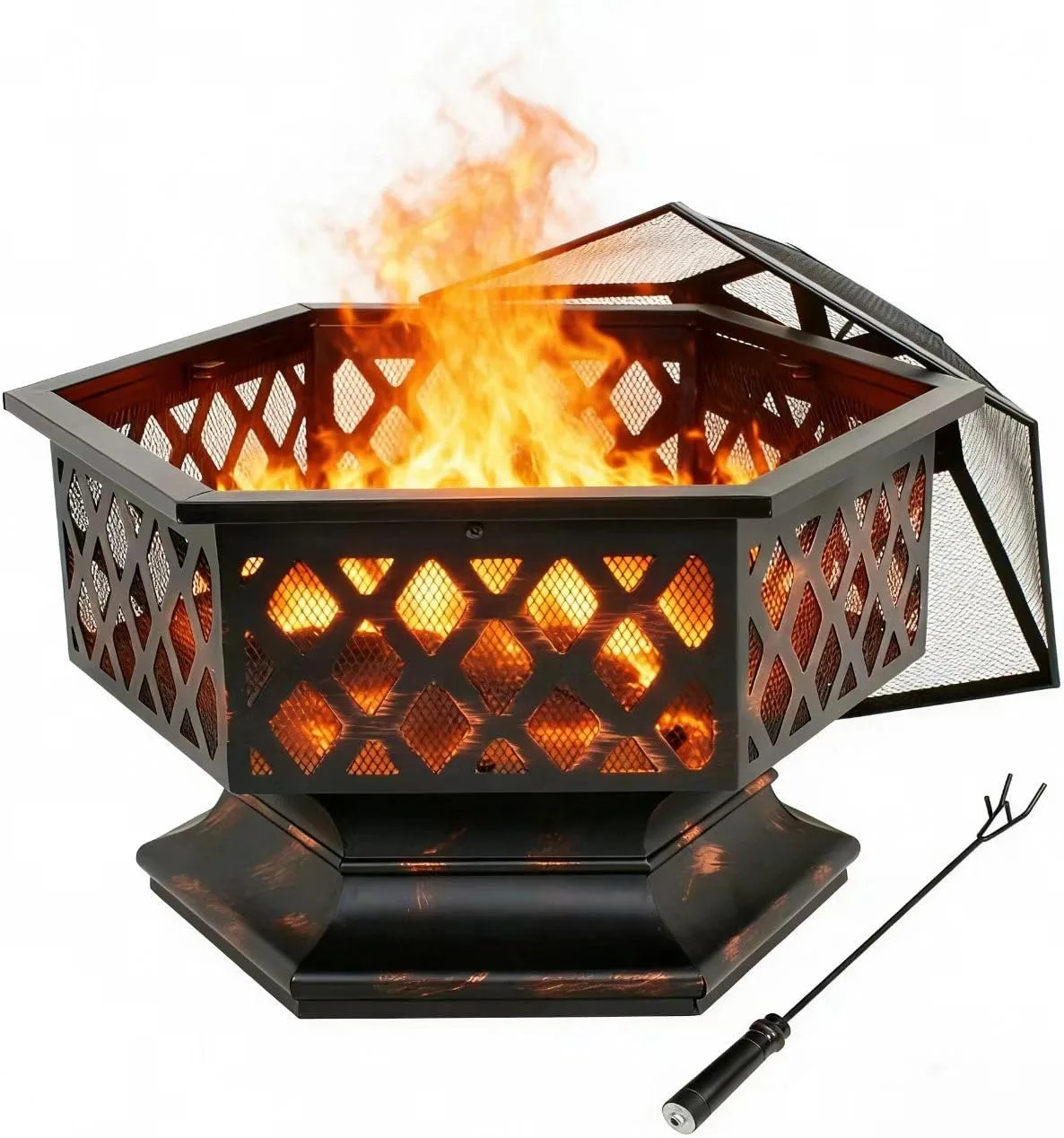 

24-дюймовое уличное костровое место для сжигания дров, стальная чаша для костра, шестиугольная форма, для дома, улицы, заднего двора, камина, костровища, лагерного костра