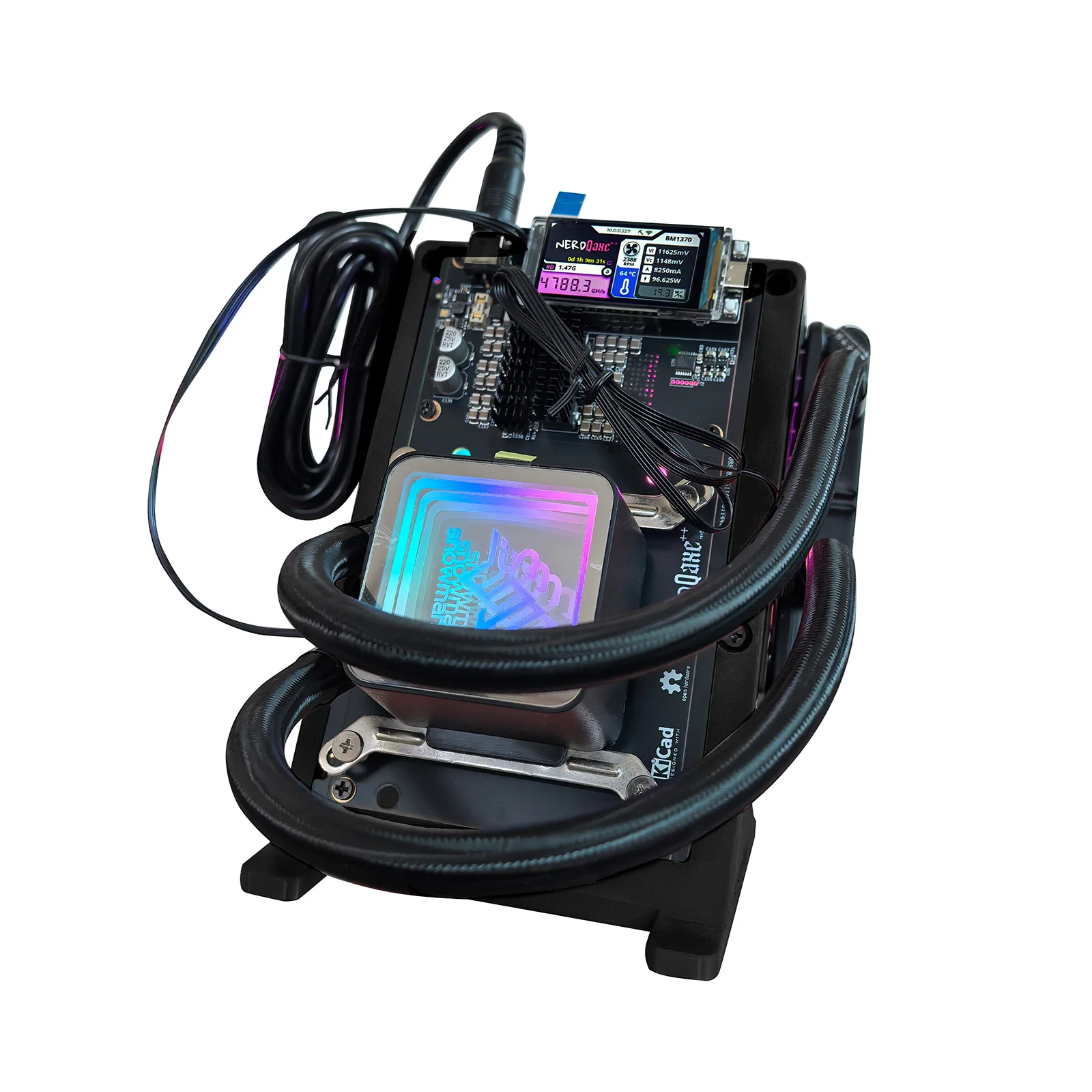 Bitaxe NerdQaxe++ 4.8TH/s جهاز تعدين بيتكوين ASIC |   تبريد المياه المائية NerdQAxe+ مع مصدر الطاقة