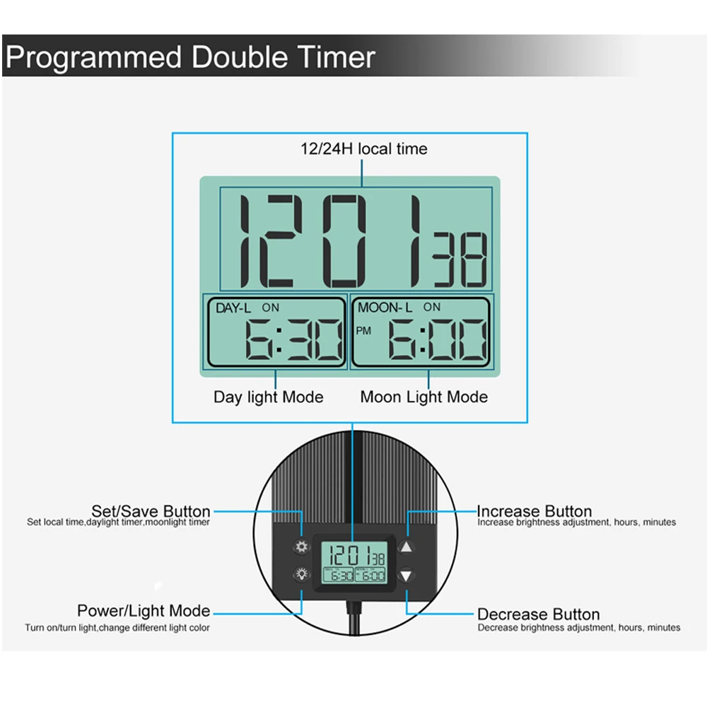 Auto On Off 12-24Inch LED Aquarium Light Extendable Dimmable 7 Colors Full Spectrum Aquarium Plant Light