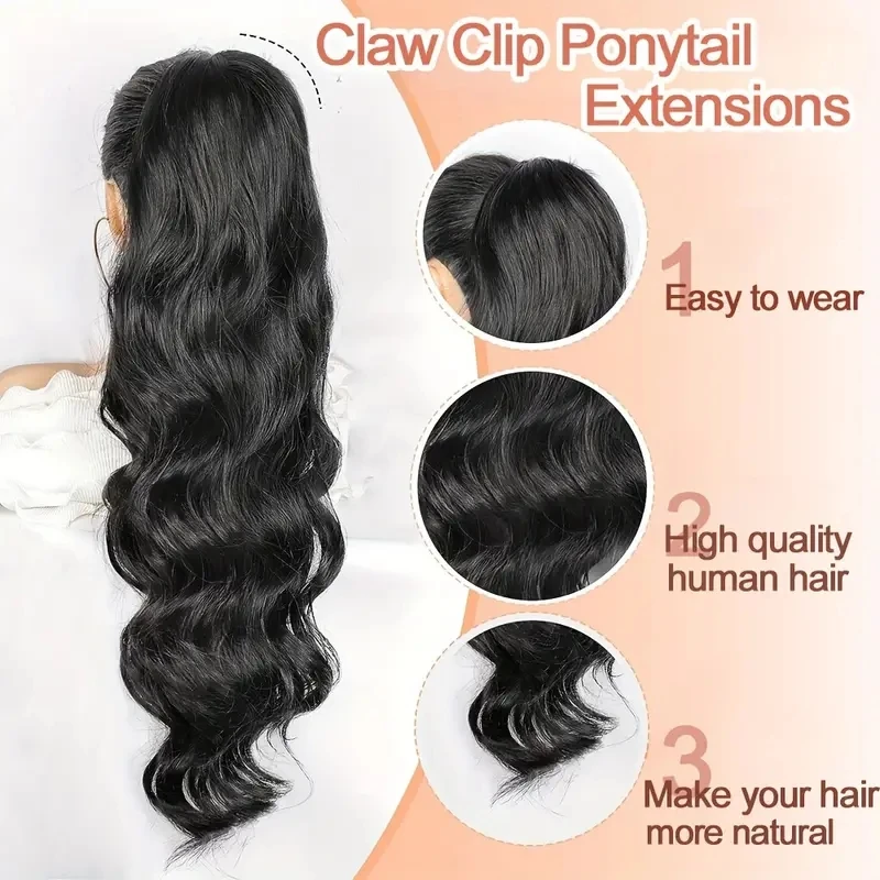 Claw Clip Ponytail Human Hair Extension 10 to 30 Inch Body Wave Human Hair Clip In Pony tails Natural Black Hair Extensions