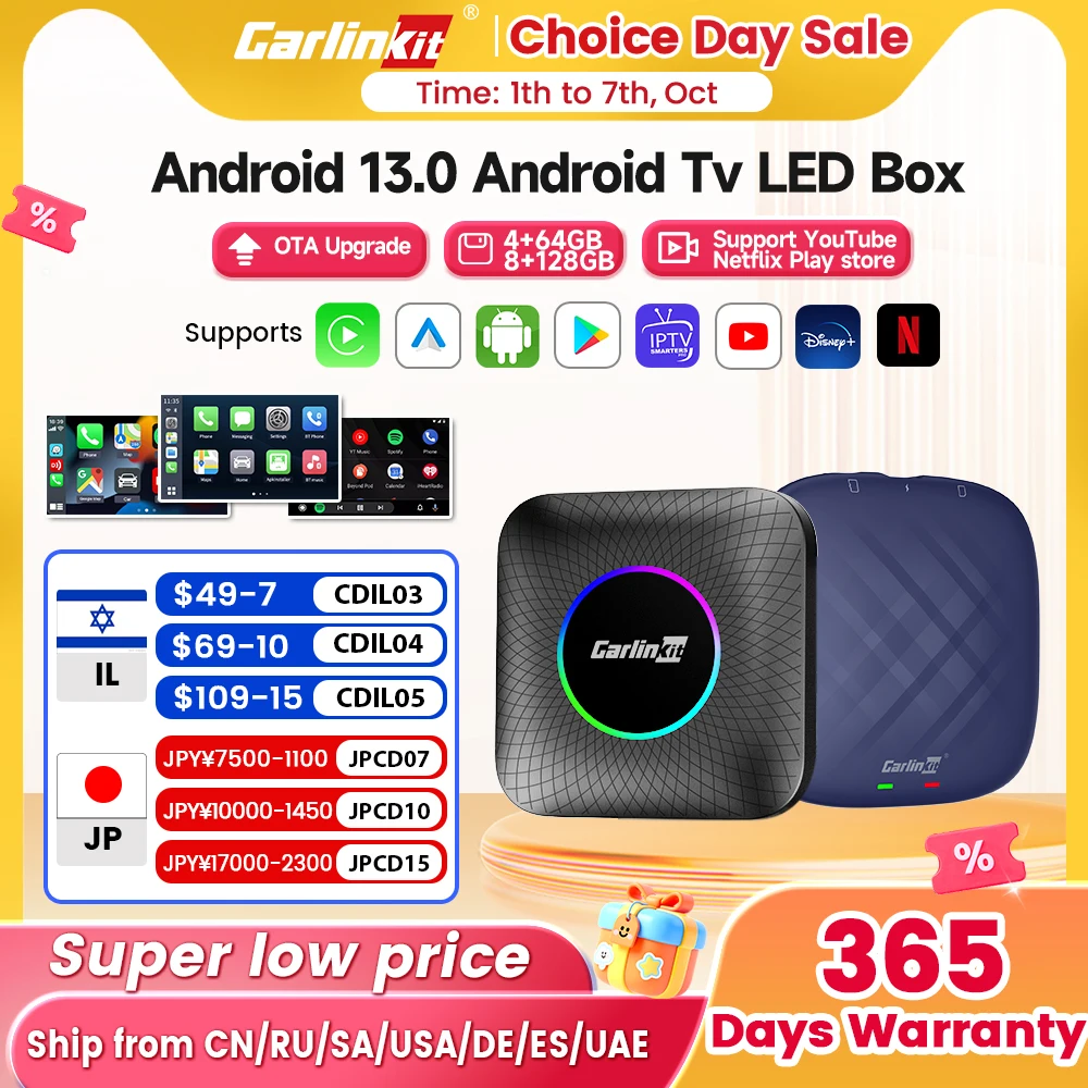 Carlinkit Ai Box Android 13 светодиодный