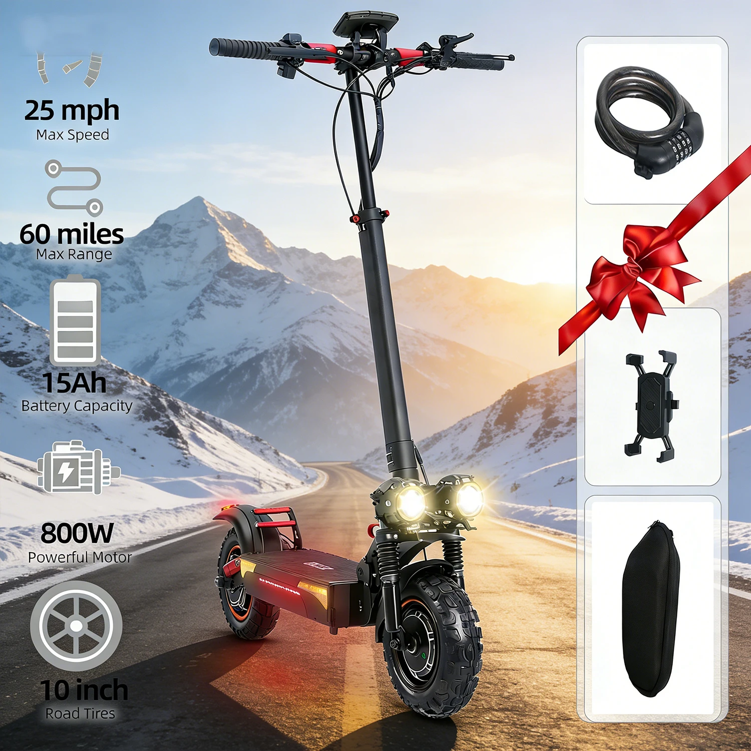 Trottinette électrique intelligente pour adultes : moteur 800 W, vitesse de 40 km/h, autonomie de 96 km, verrouillage NFC, freins doubles et cadre pliable pour les trajets urbains