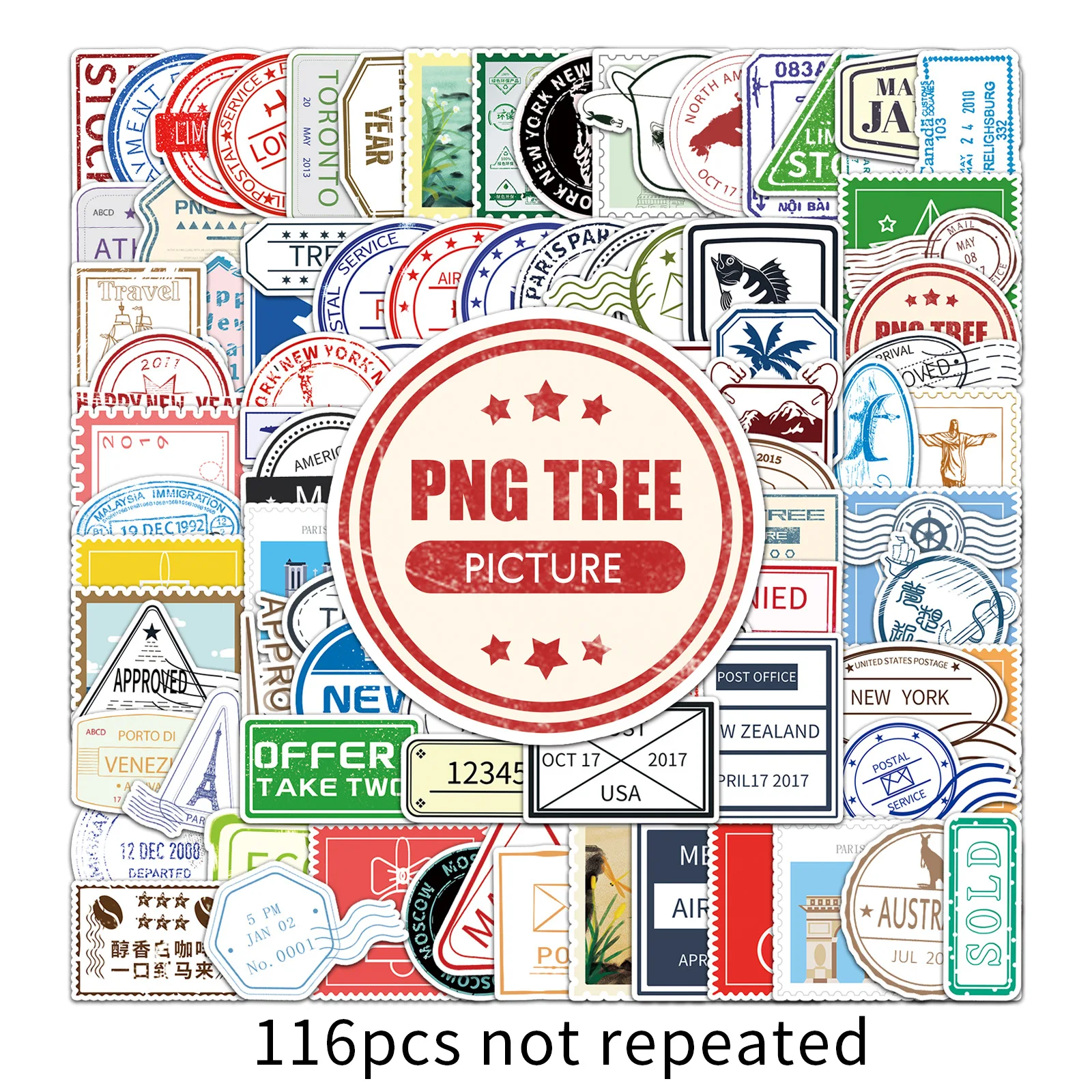 10/30/50/116PCS Vintage Stamps Stickers Aesthetic Graffiti Decals Collection DIY Envelopes Phone Skateboard Scrapbook Toys Gift