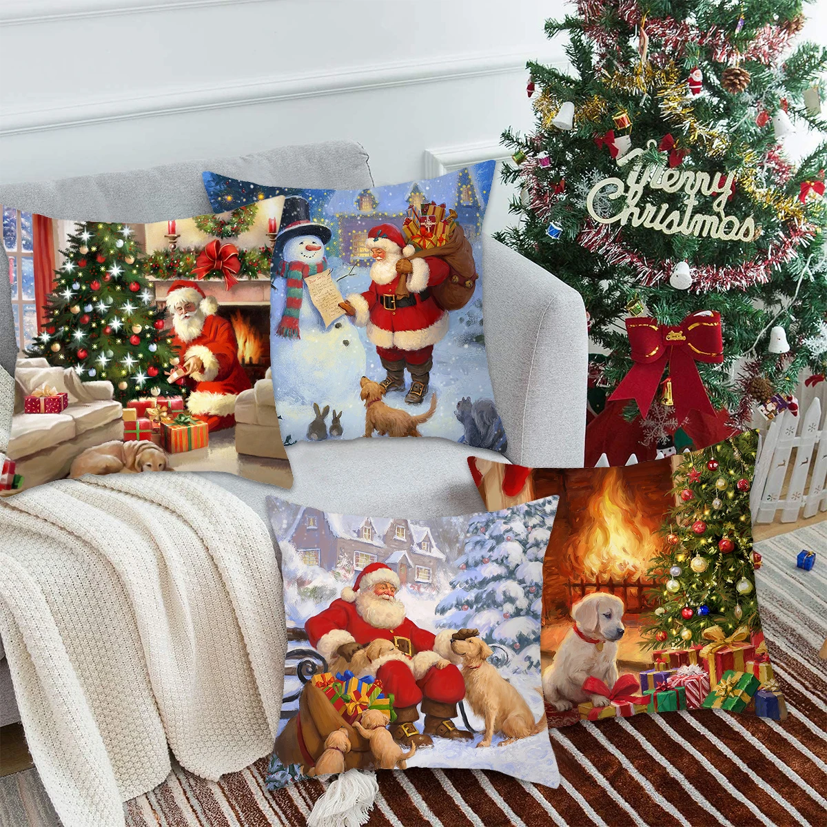 Christmas Cushion Cover Merry Christmas Decorations For Home Santa Claus Pillowcase Ornament Navidad 2025 Happy New Year Gift
