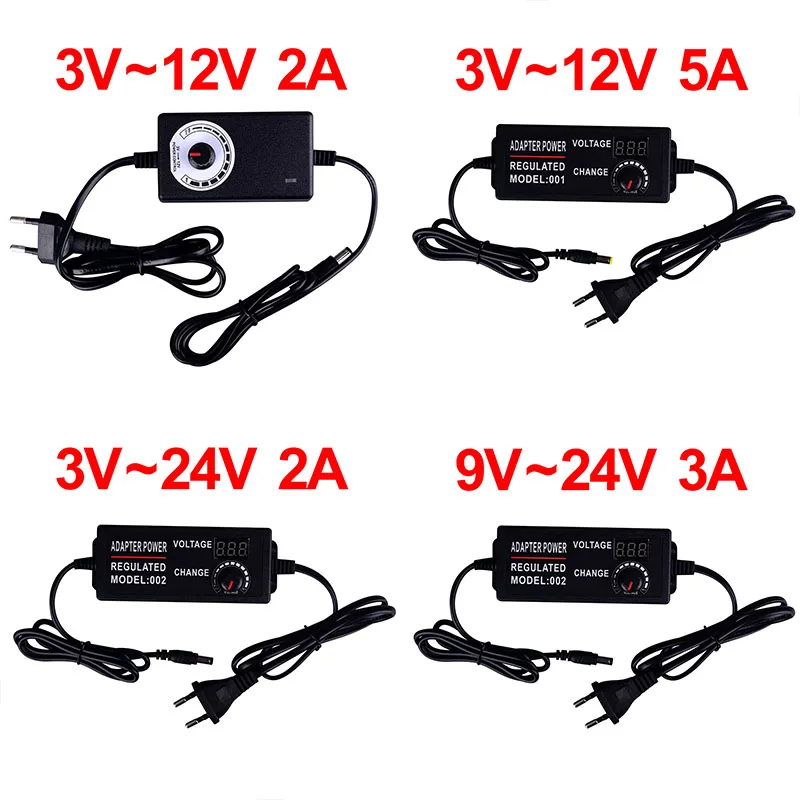 Adjustable Power Supply Adapter Led Display AC 220V To DC 3V 5V 9V 12V 24V 2A 3A 5A Switching Power Supply Transformer Converter