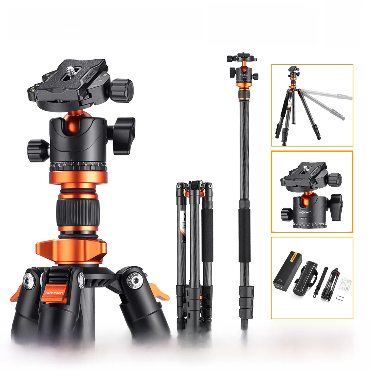 K&F CONCEPT Professioneel Draagbaar Statief van Carbon Fiber voor Buiten en Reizen met 360° °   Kogelkop voor DSLR digitale statief - afbeelding 2