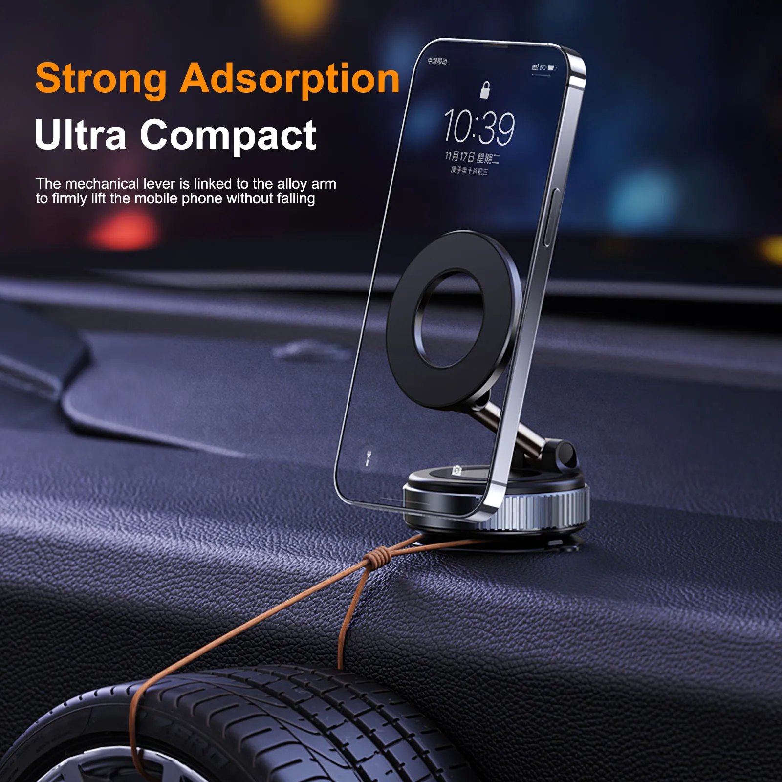 K007 Strong Magnetic Car Phone Holder Foldable Design 360° Adjustable Vacuum Mount for Car/Desk/Bathroom/Universal Use