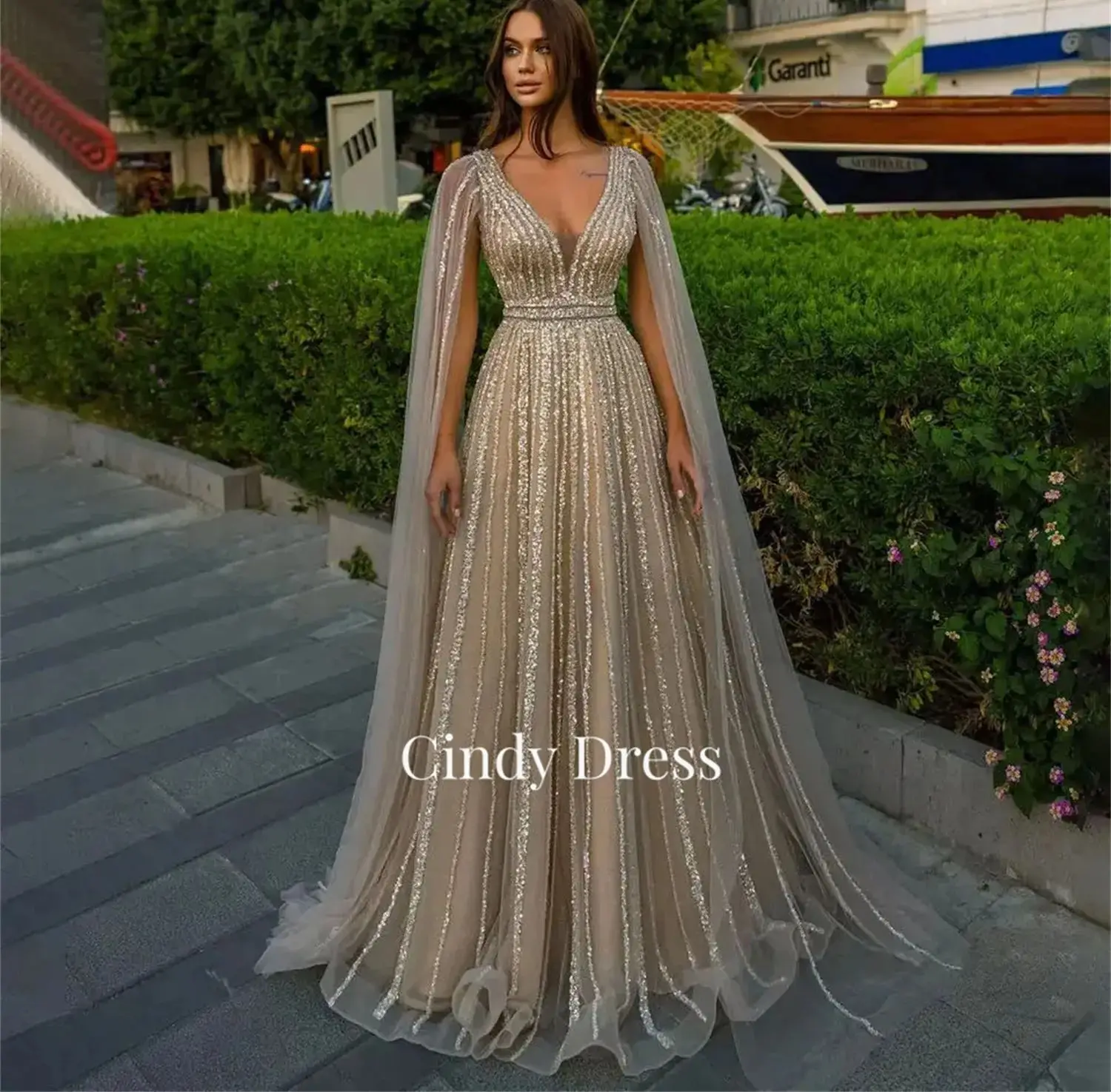 Cindy-Vestido largo de lujo con cuentas para mujer, traje elegante y bonito de corte en A, para fiesta de boda y graduación, 2023