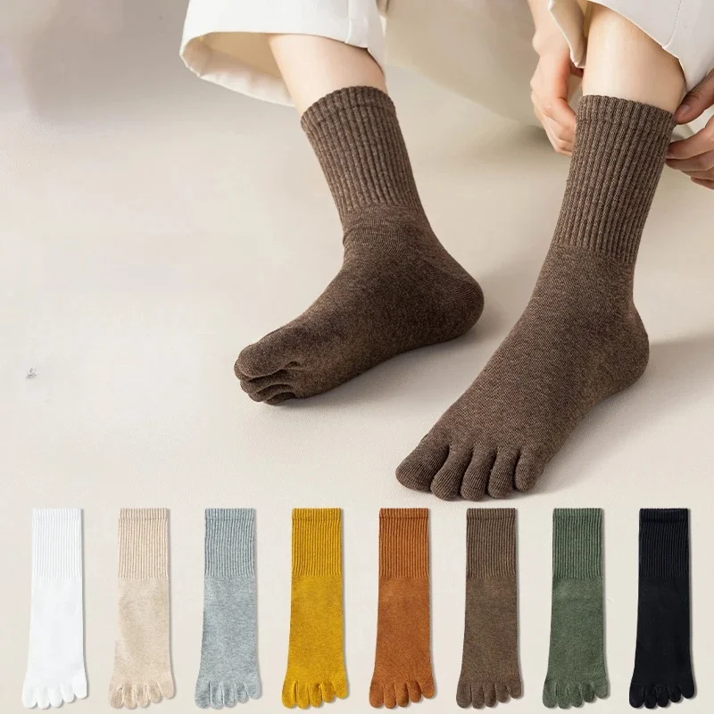 4 Pairs Women Toe Socks Five Finger Socks High Quality Cotton Autumn Spring Middle Tube Sports Socks with Separate Fingers