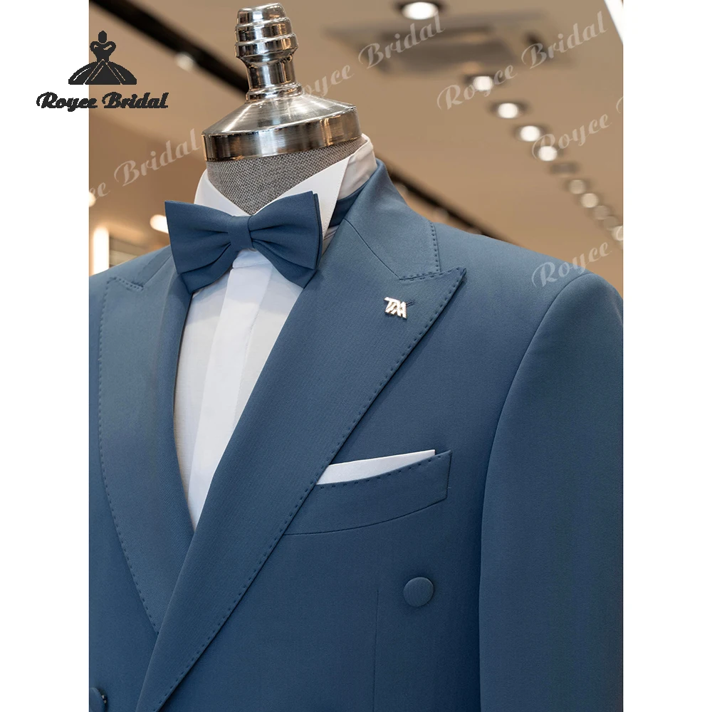 Abito da uomo con risvolto a punta blu Matrimonio 2026 Abito da lavoro doppio petto in due pezzi Abiti personalizzati para hombre