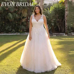 EVON gelin sivil dantel düğün elbisesi artı boyutu A-Line çift v yaka kolsuz gelin kıyafeti aplike Custom Made Robe De Mariée